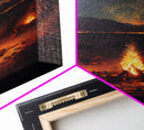 Primitive Art, Campfire under the stars, camping art, framed canvas print