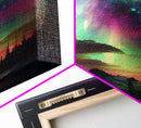 Aurora Borealis, Northern Lights Art, framed canvas print, snow capped mountain landscape art