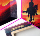 The Sunset Ride, Wild West Cowboy Art, retro style western decor, framed canvas print
