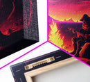 Valley Canyon Man Campfire Guitar Landscape Magenta Fine Art Print, Wall Art Print, Wall Poster, Wall Décor