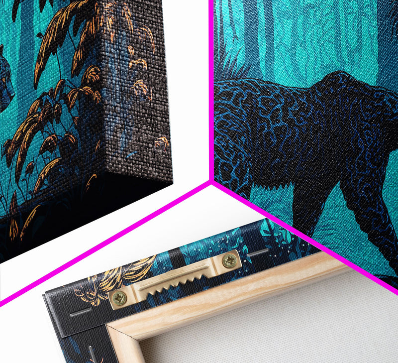 Black and Turquoise Panther, framed canvas print, unique wall art, wildlife canvas art, living room wall art