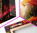 Pop Art Style Fall Forest Landscape, Framed Canvas Print, Unique living room wall art, above sofa art, Color Pop forest art