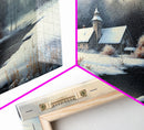 Snow Covered Landscape Art | Church Art | Framed Canvas Print | Snowy Winter Scene | Boho Minimalist Modern Art