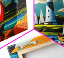 Sailboat and Lighthouse | Pop Art Style Painting Print | Framed Canvas Print | Colorful  Minimalist Art | Nautical Art