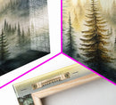 Watercolor of a foggy pine tree forest, framed canvas print, unique wall art, contemporary art