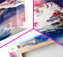 Red, White and Blue Mountain Landscape Watercolor, Framed Canvas Print, Colorful Unique Wall Art