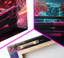 American Muscle Car on Sunset Strip, Retro Synthwave Art, Framed Canvas Print, Gift For Him, Muscle Car Art