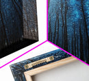 Birch Tree Forest At Night, Starry Night Sky, Framed Canvas Print, Boho Minimalist Farmhouse Decor, Primitive Art