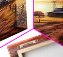 Sunset Over Kansas Farmhouse, Framed Canvas Print or Poster