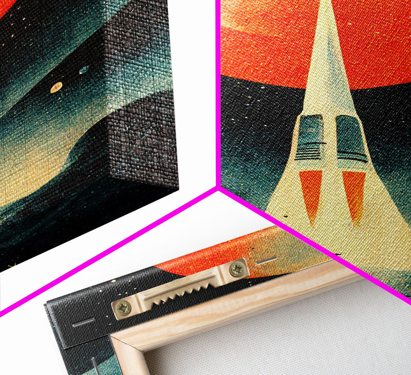 Art Deco Style Spaceship, Space Exploration, Science Fiction / SciFi Canvas Print, Ready to Hang Wall Art