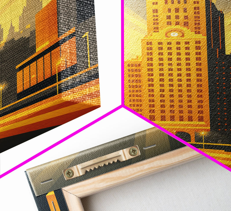 Art Deco Architecture, Framed Canvas Print, 1930s Style Art Deco City Skyline