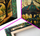 Framed Canvas Print, Painting of a Vintage carousel, Stained Glass Style Wall Art