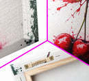 Watercolor Cherry, Still Life Paint Splatter Art, Framed Canvas Print, Fruit Art, Cherries with Stems Watercolor Painting