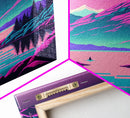 Pink and Purple Fantasy Mountain Art, Framed Canvas Print, Pacific Northwest Inspired Fantasy Art, Pop Art
