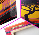 Weeping Willow At Sunset, Retro Style MCM Art, Framed Canvas Print, Trendy Wall Prints, Landscape and Sunset Outrun Art