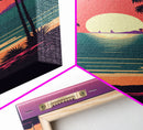 Framed Canvas Print - Art Deco Sunset, Palm Trees, Synthwave Vibes, Beach Decor, Vaporwave Pink Art, Miami Vibes