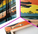 Vintage Style Art, Framed Canvas Prints, Lake and Pine Tree Forest Landscape, Florida Everglades at Sunset