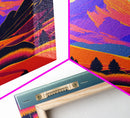 Retro Purple Midcentury Style Wall Art, Framed Canvas Print, Colorful Wall Art, Mountain Landscape, Office Decor, Low Res Art