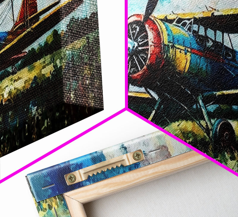 Aeroplane Art, Antique Airplane Painting Canvas Print, Framed Canvas Art, Above Sofa Art, Gift for RC Plane Pilot, Retro Plane Art