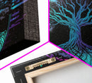 Norse Mythology Art, Synthwave Style Yggdrasil Tree of Life and the 9 Realms, Fantasy Art, Framed Canvas Print, Game Room Nordic Art