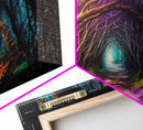 Secret Path, Fantasy Art, Pop Art Forest Landscape, Framed Canvas Print, Colorful Forest Painting, Living Room Art, Glowing Magical Forest