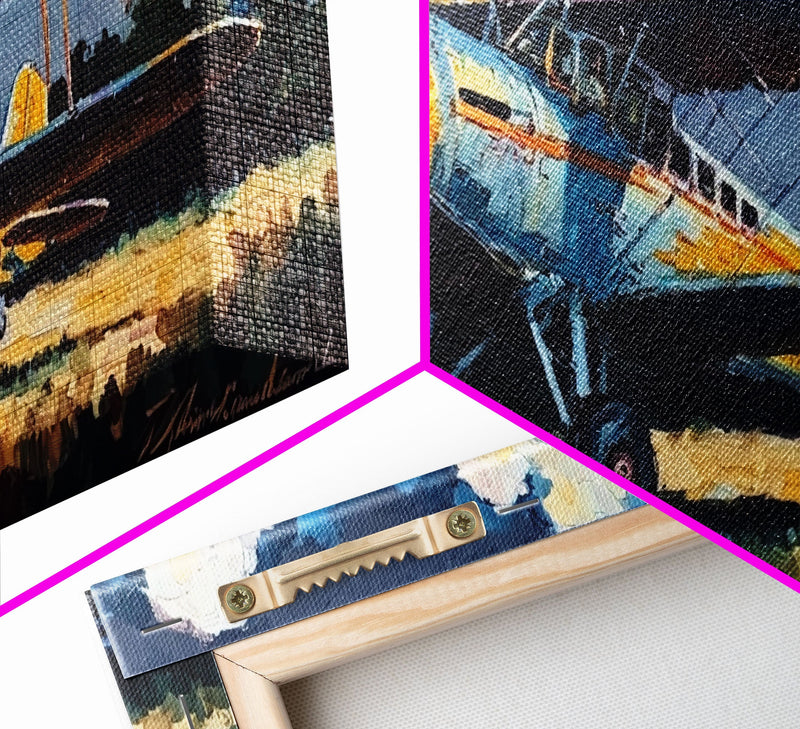 Aeroplane Art, Antique Airplane Painting Canvas Print, Framed Canvas Art, Above Sofa Art, Gift for RC Plane Pilot, Airplane Art