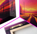 Synthwave Style Farmhouse Art, Dirt Roads, Country Roads, Sunset Art, Framed Wall Art, Canvas Print, Watercolor Wall Art Original Painting