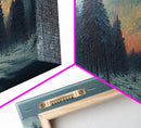 Snowy Forest, Dreamy Landscape Painting Canvas Print, country side, farmhouse decor, beautiful scenic wall art, golden hour