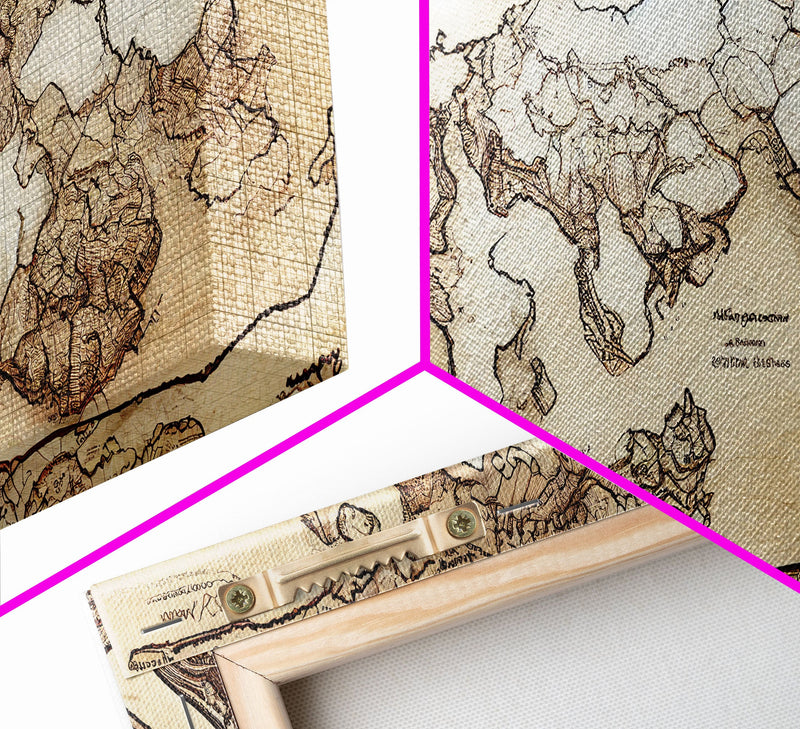 Abstract fantasy world map, canvas print, middle earth style, wall art for nerds like me