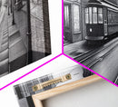 Monochromatic Tram Canvas Print, Pencil Sketch City Art, Wall Decor, Large Urban Art Print, Panoramic, Wall Art, Canvas Print