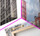 Colored Pencil City Canvas Print, Large Urban Art Print, Cityscape Art, Buildings, Red, Vibrant Art, Panoramic, Wall Art, Canvas Print