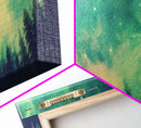 Green Night Sky Watercolor Art Print, Forest Canvas Art, Dark Forest Art, Starry Night Sky, Galaxy Art, Panoramic, Wall Art, Canvas Print