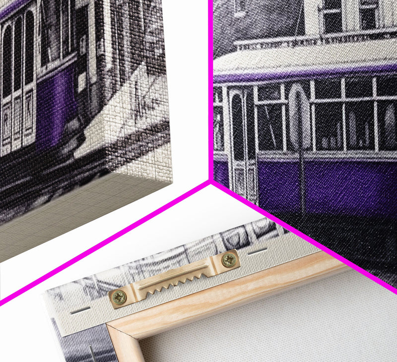Purple Streetcar Art Print, Urban Art, Wall Decor, Color Pop, Wall Decor, Urban Framed Canvas Print, Panoramic, Wall Art, Canvas Print