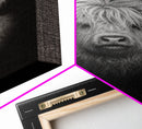 Highland Cow Art Print, Black And White, Animal Wall Decor, Minimalist Art, Wall Decor, Canvas Art, Wall Art, Framed Canvas Wall Decor
