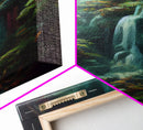 Waterfall in the forest canvas print, fantasy wall art, watercolor print, high fantasy, nature landscape living room wall art