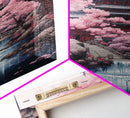 Pagoda Wall Art, Japanese Wall Art, Asian Art, Cherry Blossom Tree, Canvas Print, Wall Art, Vertical Art, Engagement Gift, Prints Wall Art