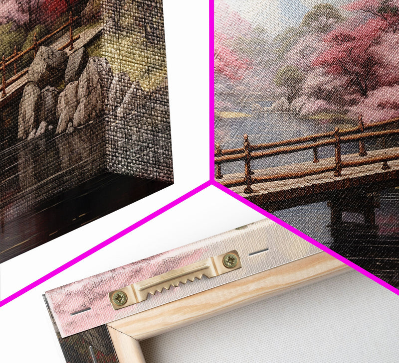 Wabi Sabi Decor, Framed Canvas Print, 3 Piece Set, Beautiful Japanese Maple Tree Garden