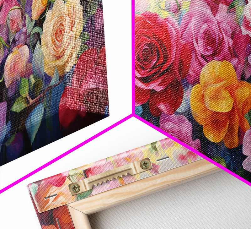 Beautiful Rose Art, Framed Canvas Print, Floral Art, Botanical  Decor, Blue and Yellow Roses, 3 Piece Art Set