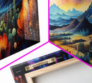 Starry Night Over A Southwestern Desert, Boho Decor, Van Gogh Inspired Southwestern Style Desert Painting, Framed Canvas Print