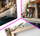 Midcentury Modern Architecture Painting Framed Canvas Print, Beautiful MCM House On Lake Tahoe, Livingroom Centerpiece Wall Art