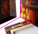 Urban Decay, Street Punk Art, Framed Canvas Print, Burning Grand Piano In A Field at Sunset, Dystopian Decor