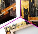 The Cat In The Cafe, Framed Canvas Print, Black Cat Painting Framed Wall Art, Cat Lover Gift
