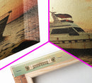 An Abandoned Yacht at Sunset - Framed Canvas Print - Nautical Decor - Vaporwave Art - Liminal Spaces - Urban Decay - Eclectic Wall Art
