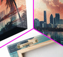 Miami Skyline At Sunrise, Framed Canvas Print, Vaporwave Aesthetic Wall Art, Framed Canvas Art, 1980s Art, Retro Decor