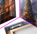 Christmas Decor Handmade, Framed Canvas Print, Beautiful Winter Wonderland Christmas Village, Christmas Tree Art