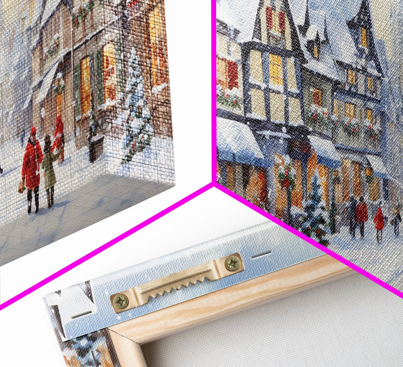 Winter Wonderland - Quaint European Village at Christmas Time - Framed Canvas Print - Christmas Decor