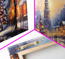 Christmas Centerpiece Wall Art - Framed Canvas Print - Winter Wonderland Victorian Village Decorated for Christmas Canvas Wall Art