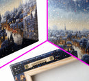 Snowfall Over A Victorian Village - Winter Decor - Christmas Wall Art - Framed Canvas Print - Winter Art Print - Winter Landscape