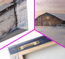 Barn In The Winter, Framed Canvas Print, Winter Landscape Print, Rustic Christmas Art, Primitive Decor