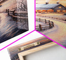 Snowy Path Leading To House Framed Canvas Print Wall Art Christmas Decor, Winter Holiday Art Gift, Cozy Christmas Wall Art
